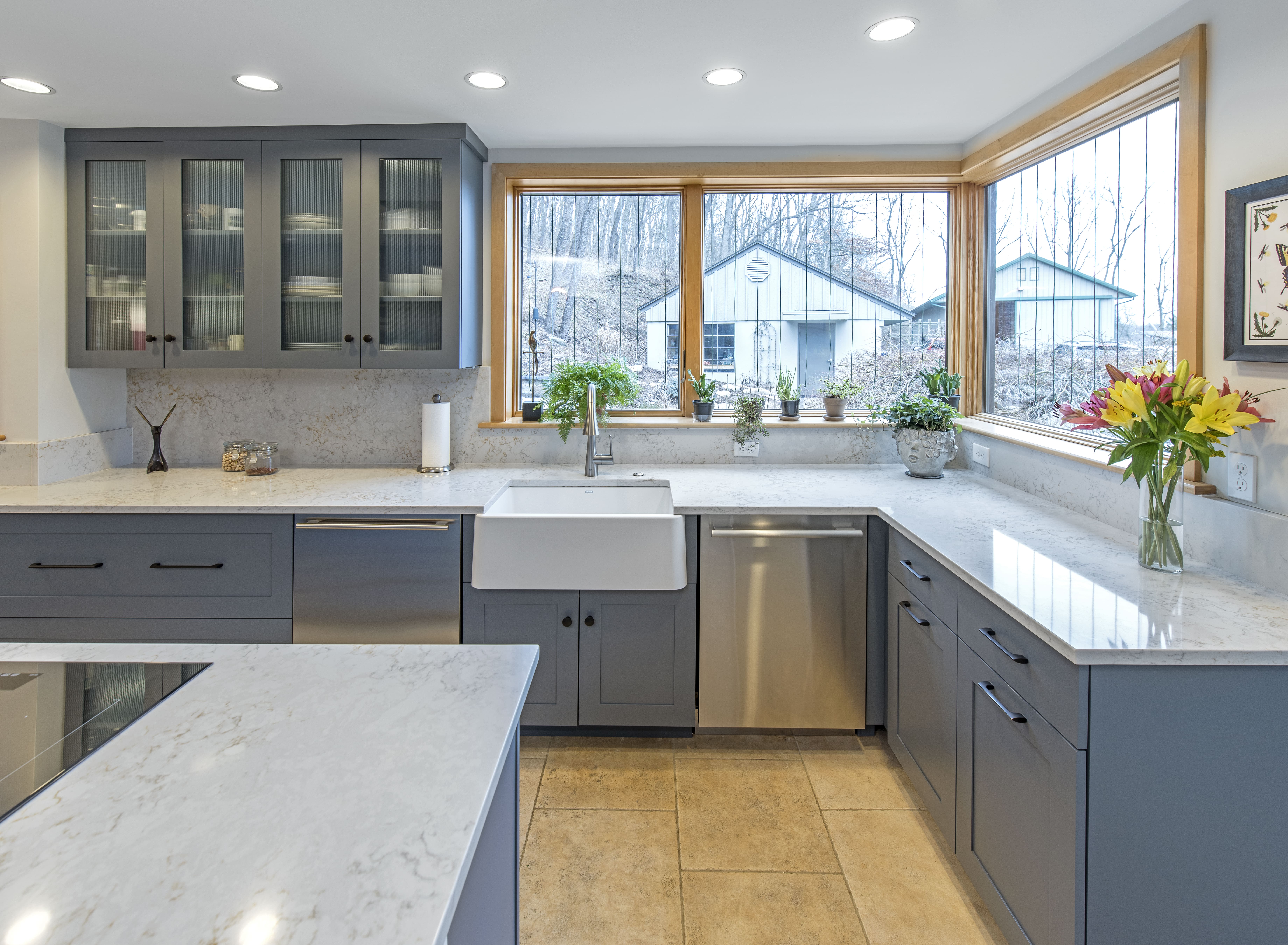 grey and white kitchen remodel by Penn Contractors